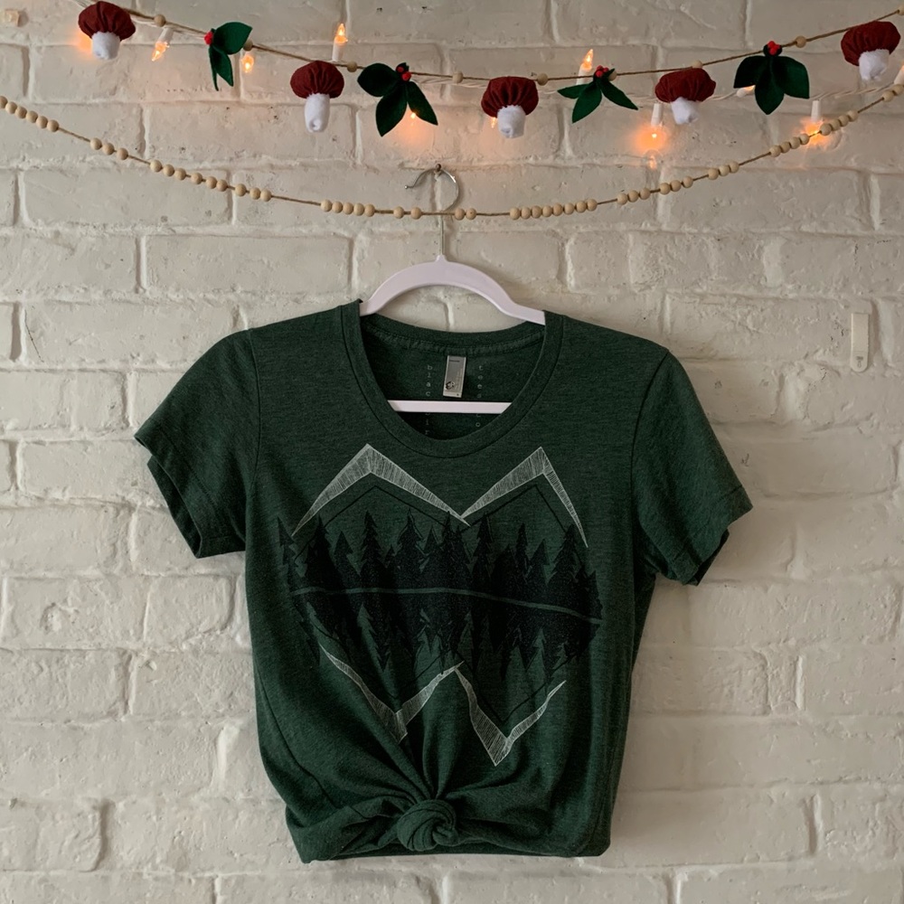 Granola Girl Hiking Pine Trees Graphic Green Tee